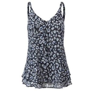 CAbi Purr blue leopard peplum tank